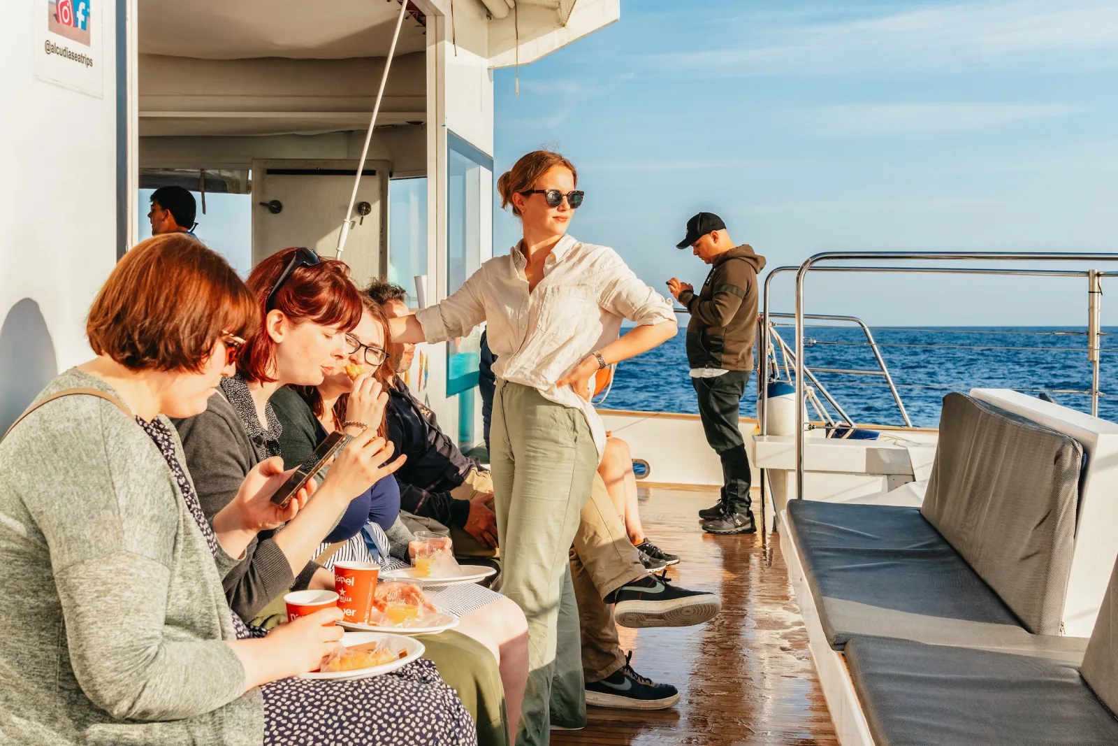 Breakfast served at tables in the catamaran's saloon